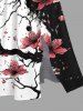 Plus Size Ink Painting Peach Blossom Flower Branch Print Split Hawaii Midi Dress -  