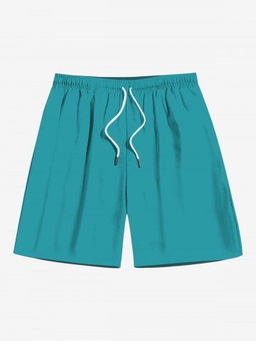 Short de plage uni à cordon de serrage grande taille pour homme, style hawaïen - GREEN - XL