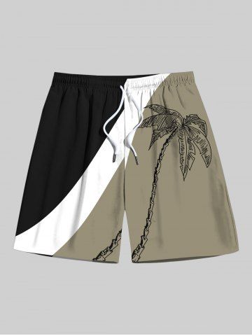Plus Size Coconut Tree Colorblock Print Hawaii Beach Shorts For Men - GREEN - 8XL