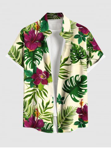 Chemise hawaïenne à imprimé floral tropical et grandes tailles avec poche boutonnée pour homme - GREEN - 4XL