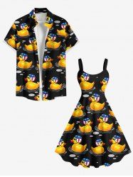 Patriotic American Flag Duck Print Plus Size Matching Hawaii Beach Outfit For Couples -  