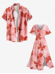Ombre Tropical Leaf Butterfly Print Plus Size Matching Hawaii Beach Outfit For Couples -  