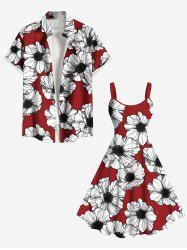 Tenue de plage hawaïenne assortie grande taille à imprimé floral pour couples - Rouge 