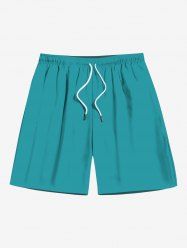 Plus Size Hawaii Solid Drawstring Beach Shorts For Men -  