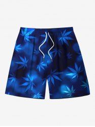 Plus Size Ombre Maple Leaves Print Hawaii Drawstring Beach Shorts For Men -  