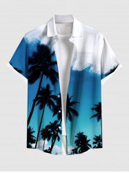 Plus Size Coconut Tree Sky Cloud Print Hawaii Button Pocket Shirt For Men -  