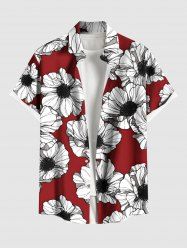 Plus Size Floral Print Hawaii Button Pocket Shirt For Men -  