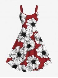 Plus Size Flower Print Hawaii A Line Tank Dress -  
