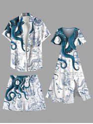 Octopus Mermaid Boat Cruise Print Plus Size Matching Outfit For Couples -  