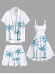 Tenue de plage hawaïenne assortie grande taille à imprimé cocotier pour couples - Blanc 