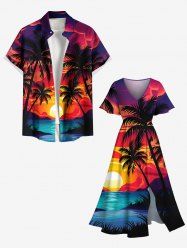 Coconut Tree Sun Seascape Cloud Print Plus Size Matching Hawaii Beach Outfit For Couples -  