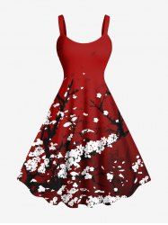 Plus Size Plum Bossom Flower Print Hawaii Tank Dress -  