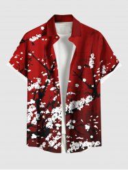 Plus Size Plum Bossom Flower Print Buttons Pocket Hawaii Shirt For Men -  