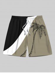 Plus Size Coconut Tree Colorblock Print Hawaii Beach Shorts For Men -  
