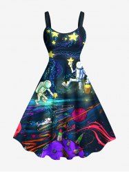 Plus Size Galaxy Astronaut Stars Print Hawaii Tank Dress -  