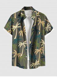 Plus Size Coconut Tree Print Buttons Pocket Hawaii Shirt For Men -  