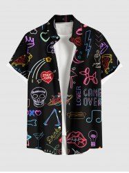 Plus Size Skull Heart Star Rainbow Flamingo Print Buttons Pocket Hawaii Shirt For Men -  