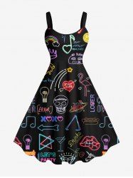 Robe débardeur hawaïenne grande taille à imprimé tête de mort, cœur, étoile, arc-en-ciel, flamant rose - Noir 4X