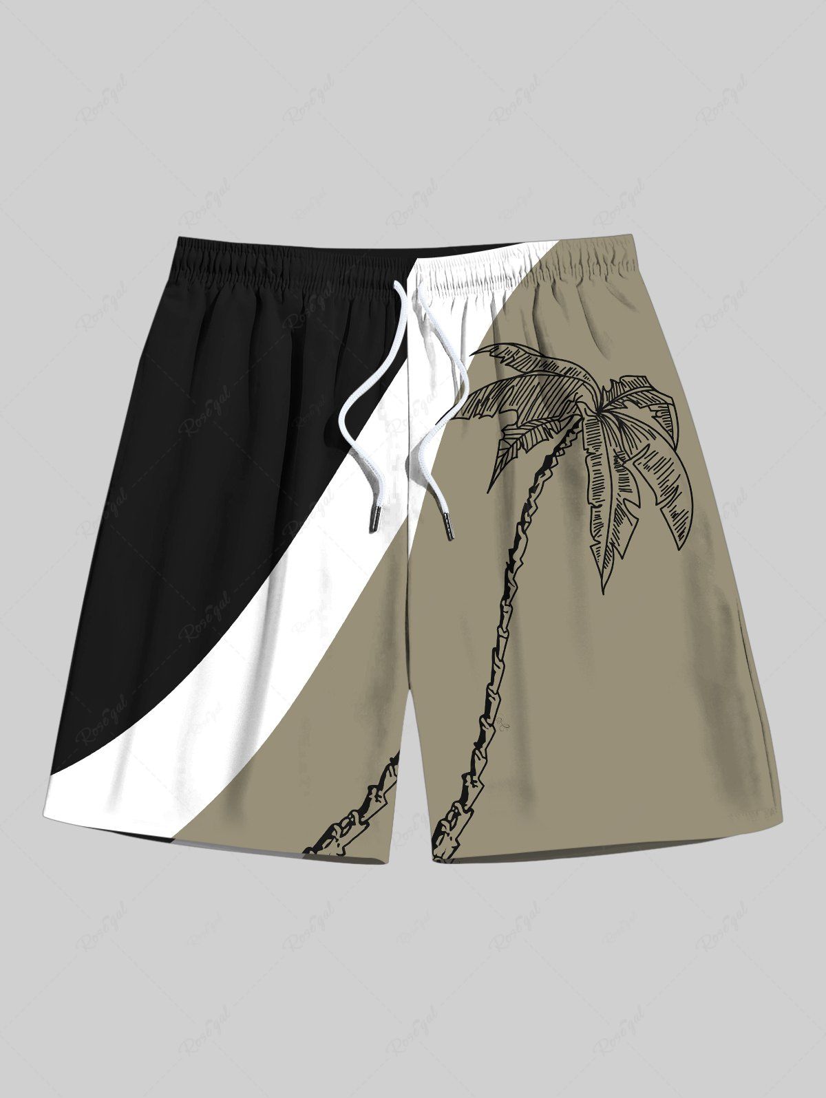 Short de plage hawaïen grande taille à imprimé cocotiers colorblock pour homme Vert 8XL