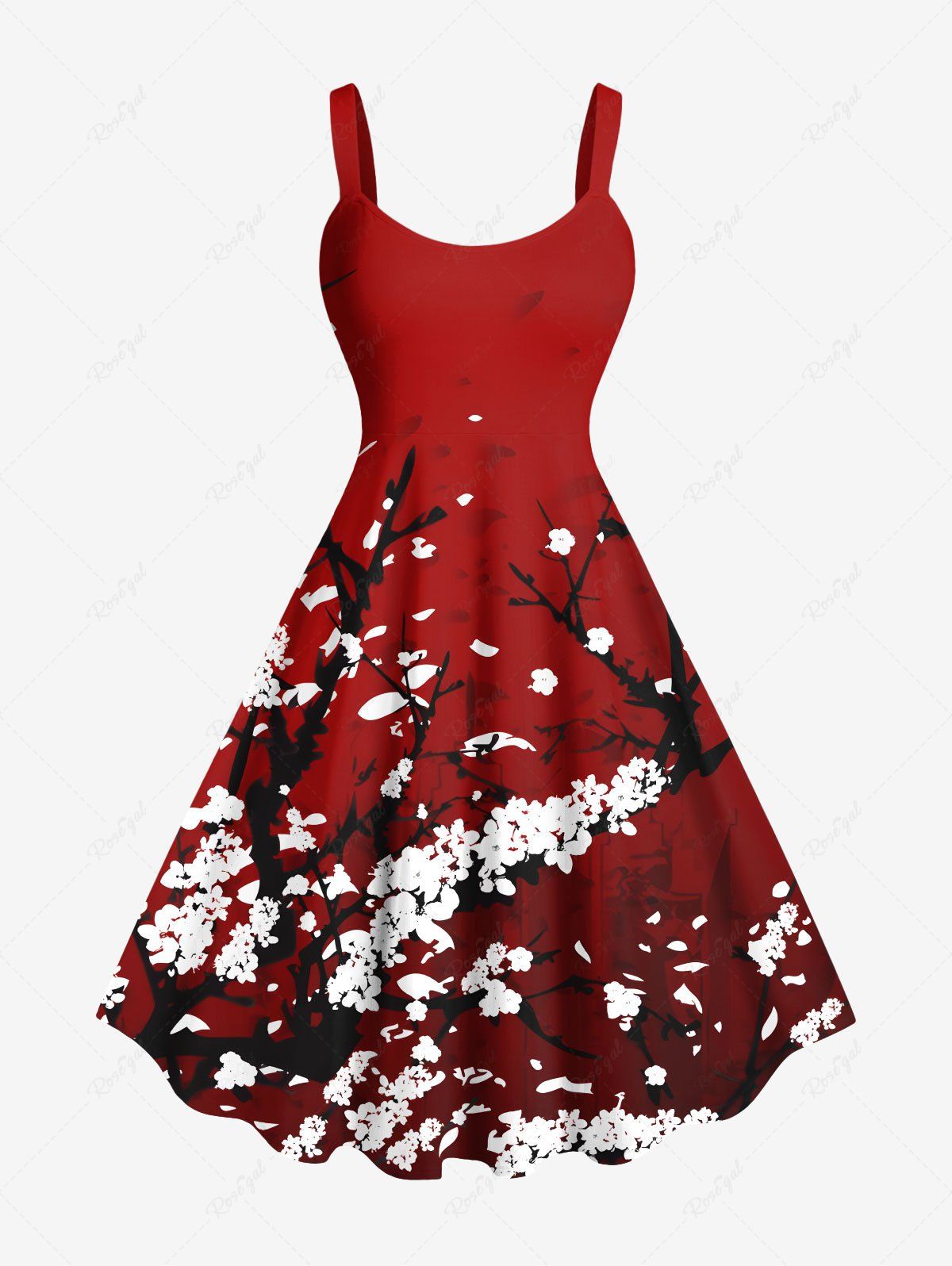 Sale Plus Size Plum Bossom Flower Print Hawaii Tank Dress  