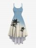 Tenue de plage hawaïenne assortie grande taille à imprimé ombré cocotier pour couples - Bleu clair 