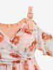 Rose Print Surplice Split Tulip Hem 2 In 1 Tank Top and Lace Up Side Capri Pants Plus Size Outfit -  