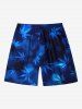 Plus Size Ombre Maple Leaves Print Hawaii Drawstring Beach Shorts For Men -  