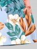 Plus Size Tropical Leaves Floral Print Hawaii Drawstring Beach Shorts For Men -  