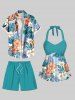 Plus Size Hawaii Solid Drawstring Beach Shorts For Men -  