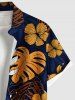 Plus Size Tropical Leaf Branch Flower Print Hawaii Button Pocket Shirt For Men -  