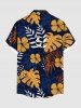 Plus Size Tropical Leaf Branch Flower Print Hawaii Button Pocket Shirt For Men -  