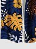 Plus Size Tropical Leaf Branch Flower Print Hawaii Button Pocket Shirt For Men -  