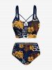Bas de maillot de bain hawaïen à imprimé floral et feuilles tropicales - Bleu profond XS
