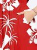 Plus Size Coconut Tree Hibiscus Flower Two Tone Print Hawaii Split Pocket A Line Midi Dress -  