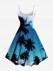 Robe débardeur hawaïenne trapèze grande taille à imprimé cocotiers, ciel et nuages - Bleu L
