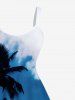 Robe débardeur hawaïenne trapèze grande taille à imprimé cocotiers, ciel et nuages - Bleu L