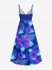 Plus Size Ombre Tropical Leaves Hibiscus Floral Print Hawaii Surplice A Line Cami Dress -  