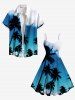 Robe débardeur hawaïenne trapèze grande taille à imprimé cocotiers, ciel et nuages - Bleu 2X