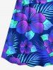 Plus Size Ombre Tropical Leaves Hibiscus Floral Print Hawaii Surplice A Line Cami Dress -  