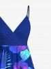 Plus Size Ombre Tropical Leaves Hibiscus Floral Print Hawaii Surplice A Line Cami Dress -  