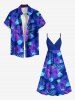 Plus Size Ombre Tropical Leaves Hibiscus Floral Print Hawaii Surplice A Line Cami Dress -  
