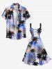 Plus Size Coconut Tree Ombre Sky Tropical Leaves Print Hawaii Lace Up A Line Tank Dress -  