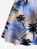 Plus Size Coconut Tree Ombre Sky Tropical Leaves Print Hawaii Lace Up A Line Tank Dress -  