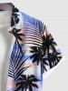 Chemise hawaïenne grande taille à imprimé cocotiers, feuilles tropicales et ciel ombré, avec poches boutonnées, pour homme - Bleu L