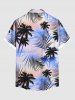Chemise hawaïenne grande taille à imprimé cocotiers, feuilles tropicales et ciel ombré, avec poches boutonnées, pour homme - Bleu L