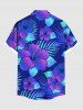 Plus Size Ombre Tropical Leaves Hibiscus Floral Print Hawaii Button Pocket Shirt For Men -  