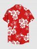 Plus Size Coconut Tree Hibiscus Floral Two Tone Print Hawaii Button Pocket Shirt For Men -  