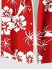 Plus Size Coconut Tree Hibiscus Floral Two Tone Print Hawaii Button Pocket Shirt For Men -  
