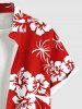 Plus Size Coconut Tree Hibiscus Floral Two Tone Print Hawaii Button Pocket Shirt For Men -  