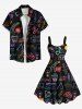 Robe débardeur hawaïenne grande taille à imprimé tête de mort, cœur, étoile, arc-en-ciel, flamant rose - Noir 4X